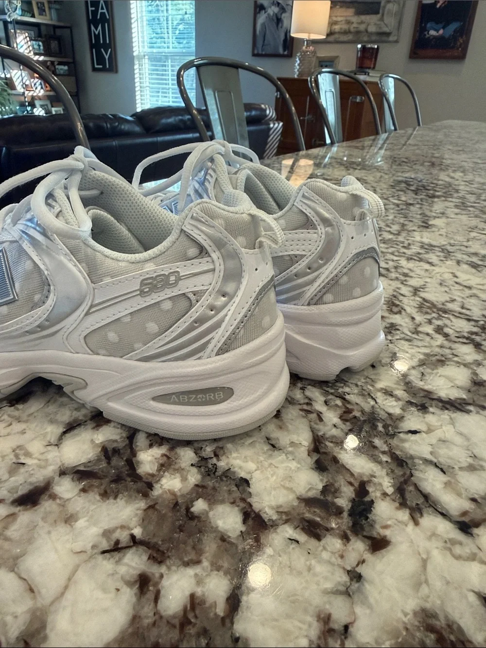 New Balance White Polka Dot Retro Runner Sneakers